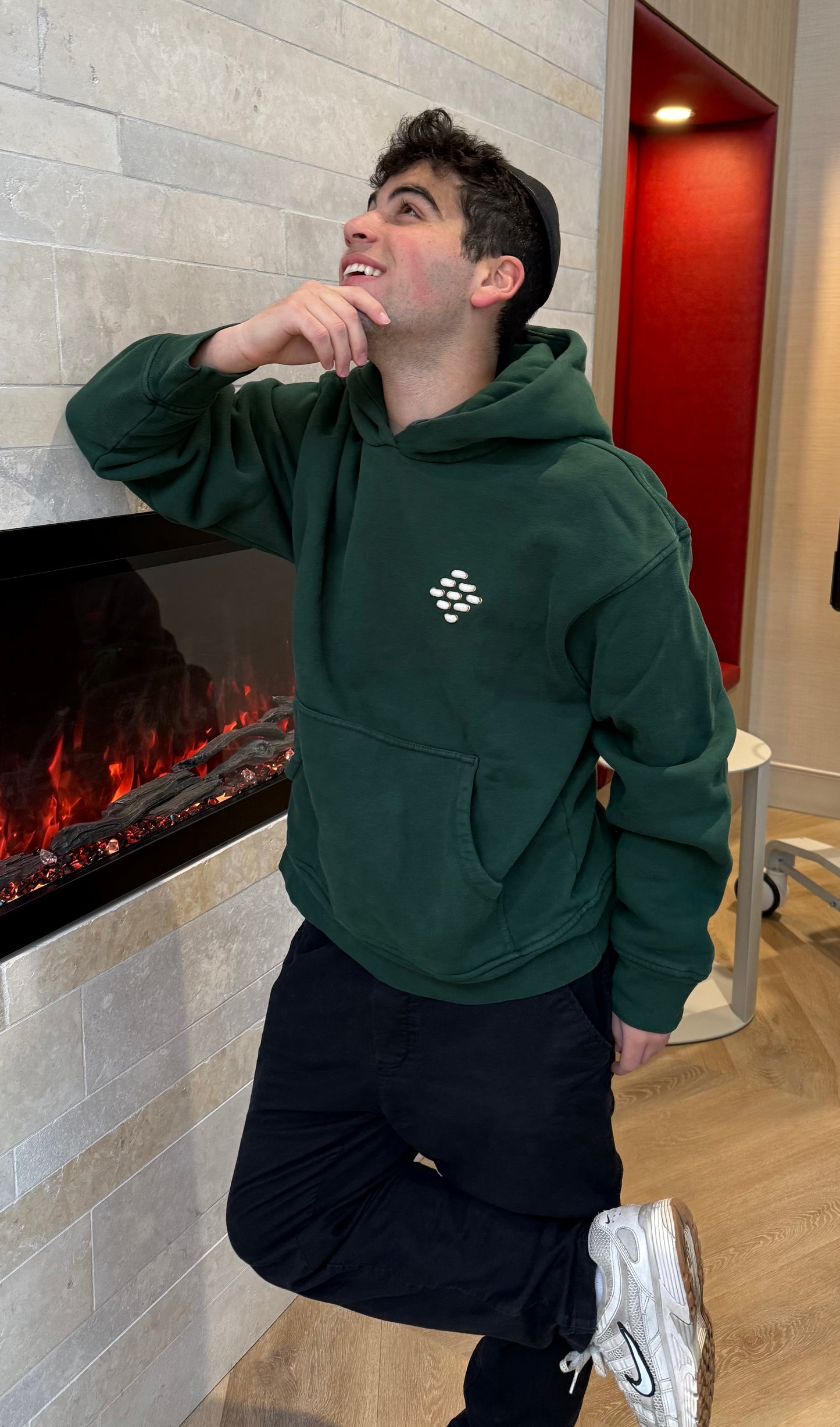 **Preorder** Green Hoodie with cream loop